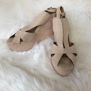 Jeffrey Campbell Nude Beige Wedge Textile Size 10